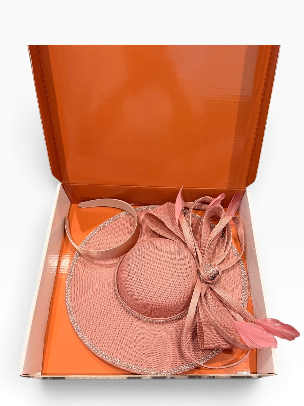 Nwt- Elegant Pink Wide-Brim Fascinator Hat with Headband